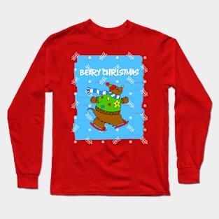 Merry Christmas Brown Bear Lover Ice Skater Long Sleeve T-Shirt